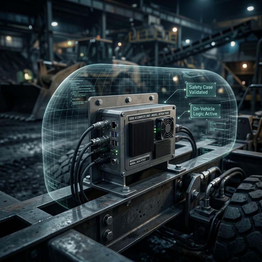 Edge AI compute unit with 3D safety envelope overlay